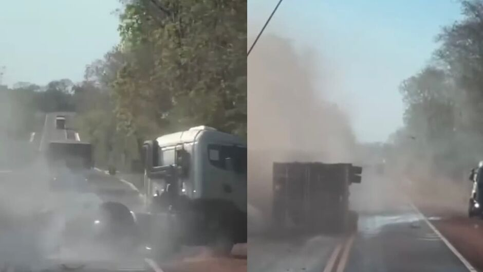 Motorista embriagado tomba carreta e quase causa acidente grave na BR-262 (veja o Vídeo)