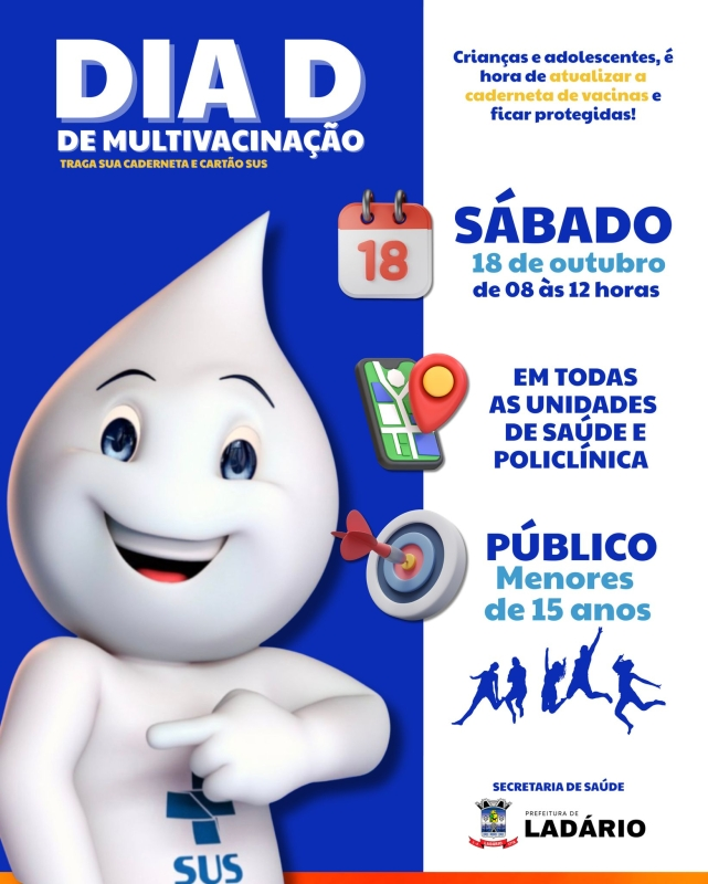 Ladário realiza Dia D de Multivacinação neste sábado (18) para crianças e adolescentes